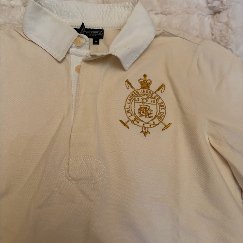 Ralph Lauren Cream Polo with Gold Embroidery